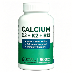 Cápsulas de Suplemento Diario de Calcio, Vitamina <span class=keywords><strong>D3</strong></span>, <span class=keywords><strong>K2</strong></span> y B12 para Adultos, 600mg de <span class=keywords><strong>Ca</strong></span>, Cápsulas Duras, Apoyo Inmunológico, Marca Privada OEM de Fábrica, Venta al Por Mayor - Product Image 1