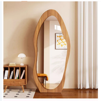 Miroir mural pleine longueur en bois de noyer moderne, style galet, pour chambre à coucher, appartement, Japandi, vente en gros