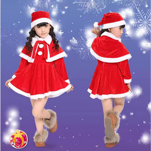 Disfraz de Navidad para niños, vestido de Papá Noel rojo con sombrero para niñas, traje de actuación, material de algodón y poliéster, otoño 2021 - Product Image 1