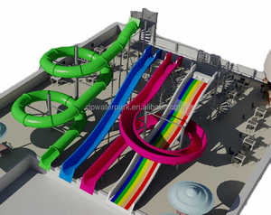 Ensemble de toboggans aquatiques en fibre de verre colorés pour parc aquatique commercial, capacité de 100 à 500 kg, avec équipement de sport nautique certifié IOS et CE - Product Image 1
