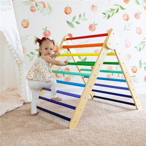 Triangolo rampicante in legno con rampa reversibile scivolo pieghevole in legno Montessori Kids 2in1 parco giochi al coperto - Product Image 2