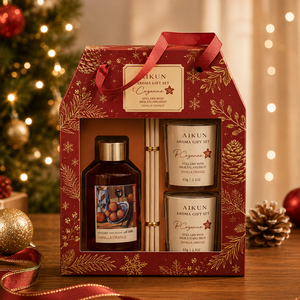 Aikun - Juego de Regalo de Velas Aromáticas de Vainilla y Naranja con Caja Roja y Dorada, 2 Piezas de 65 g, Fragancia para el Hogar, Regalo para las Fiestas - Product Image 1