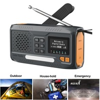 Dinamo Fm Mini portabel surya, Radio engkol darurat Radio Digital Dab dengan Headphone, 3 mode Senter, pengisian daya ponsel