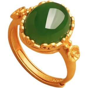 Artificial Hetian <b>Jade</b> Cabochon Gold Plated Open <b>Ring</b> For Women 18k Gold Filled Bezel Setting Gift Jewelry - Product Image 5