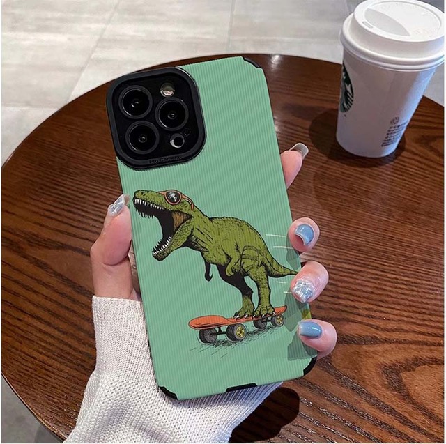 Dinosaur Skateboard Printing Soft TPU Artificial Leather Mobile Phone Cover Case for Iphone Xs 11 12 13 14 15 16 17 18 Pro Max