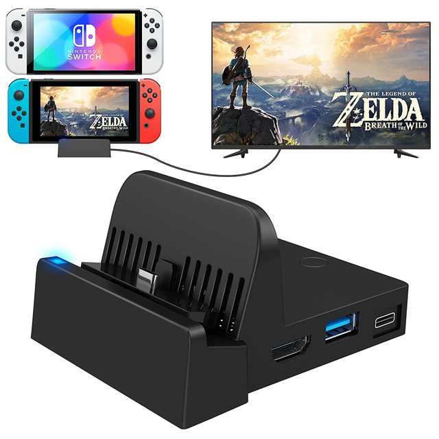 TV Dock Docking Station for Switch/Switch OLED Model, 4K/1080P Travel TV Adapter Portable Charging Stand,with Extra USB 3.0 Port