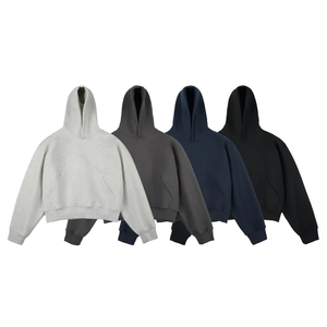 Produttori di abbigliamento autunno e inverno Pullover tinta unita semplice 400g cotone 100% felpa con cappuccio corta manica lunga da uomo; - Product Image 4