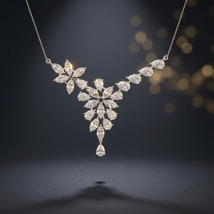 Collar de Lujo con Diamantes Cultivados en Laboratorio con Corte Marquesa y Pera, Diseño Floral, en Oro de 10K, 14K, 18K, Plata de Ley 925 y 935, Joyería Fina - Product Image 1