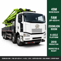 Pompe à béton Zoomlion 49m d'occasion avec télécommande FAW J6P 2018, pompes à béton FAW Zoomlion 49m d'occasion avec télécommande, exportation Chine