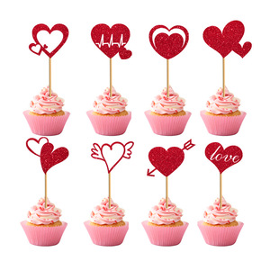 Papier 8 pièces/ensemble, cœur d'amour, <span class=keywords><strong>cupcake</strong></span> pour la Saint-Valentin, décoration de gâteau rouge en forme de cœur - Product Image 5