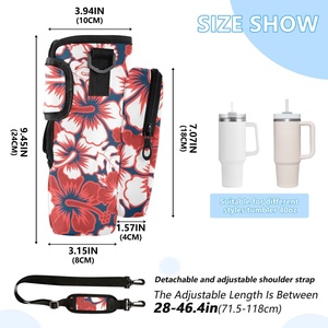Hawaii Aloha Holo Flower Custom <b>Water</b> <b>Bottle</b> Carrier Bag Compatible 40oz Holder With Phone Pocket Adjustable Shoulder <b>Strap</b> - Product Image 4