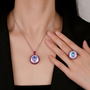 Ensemble de boucles d'oreilles pendantes élégantes en cuivre écologique, zircon rose taillé 18-16mm, changeant de couleur, ensemble de bijoux en zircone de haute qualité - Product Image 6