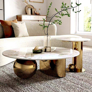 Table basse ronde moderne de luxe contemporaine avec pieds en acier inoxydable noir et plateau en verre trempé - Product Image 6