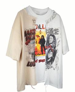GuangZhou Shangshang T-shirt cousu multicouche à logo personnalisé avec manches d'épaule vintage délavées sales