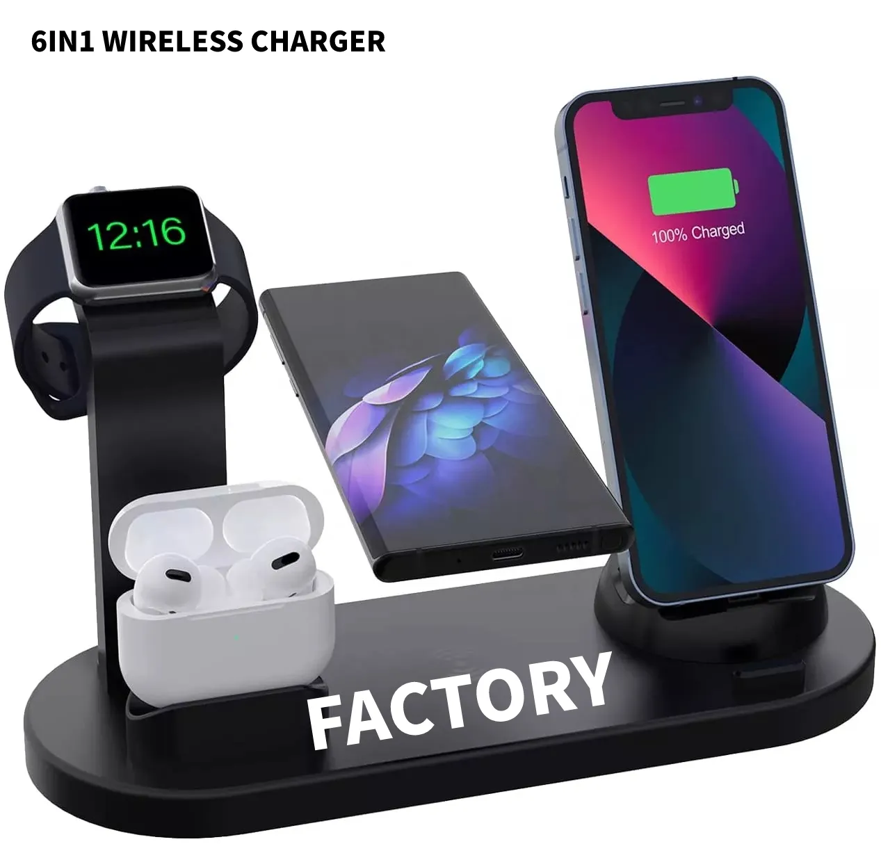 Prodotti di tendenza più venduti Fast 3 Qi per AirPods IWatch Phone 6 in1 caricabatterie Wireless accessori per telefoni cellulari