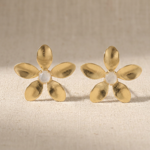 Brass Handmade Pearl <b>Stud</b> Earrings Gold Plated Boho Fashion Ethnic Unisex - Product Image 2