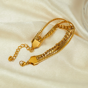 Pulsera de Eslabones Cubanos Planos Multicapa de Acero Inoxidable con Baño de Oro PVD de 18K, Cadena de Eslabones Cubanos para Mujer, a la Moda - Product Image 3