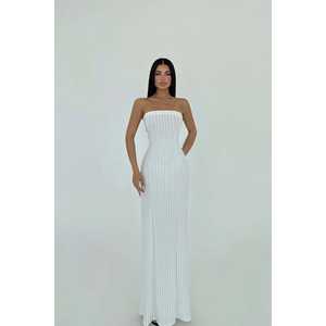 Robe blanche sans bretelles à rayures, sans col, style jupe moulante, idéale pour les banquets, soirées, dîners et événements spéciaux, tailles XS à XXL - Product Image 5