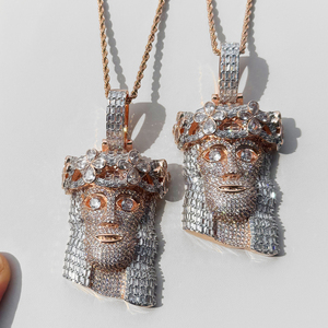 Bling or Rose argent deux tons plaqué glacé Hip Hop hommes bijoux plein pavé CZ grand lourd jésus pièce pendentif - Product Image 3