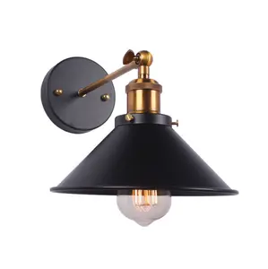 Lampu Dinding Loteng Industri Vintage Modern, Lampu Bingkai Pintu Antik Lampu Dinding dengan Kap Lampu Hitam Besi