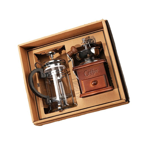 French Press <b>Pot</b> and Manual Coffee Maker <b>Set</b> with Wooden Coffee Bean Grinder Coffee Utensil Activity Gifts <b>Set</b> - Product Image 2