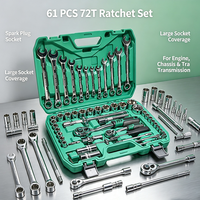 Jeu de douilles métriques industrielles 61 pièces 1/4 et 1/2 pouce avec cliquet à double denture fine 72T, kit complet de clés pour la maison