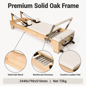 Máquina <span class=keywords><strong>de</strong></span> <span class=keywords><strong>Pilates</strong></span> Reformer con Estructura <span class=keywords><strong>de</strong></span> Madera <span class=keywords><strong>de</strong></span> Roble, Longitud Completa <span class=keywords><strong>de</strong></span> 8 pies, Barra <span class=keywords><strong>de</strong></span> Resistencia Ajustable con Resorte, Equipo <span class=keywords><strong>de</strong></span> Gimnasio Directo <span class=keywords><strong>de</strong></span> Fábrica - Product Image 1