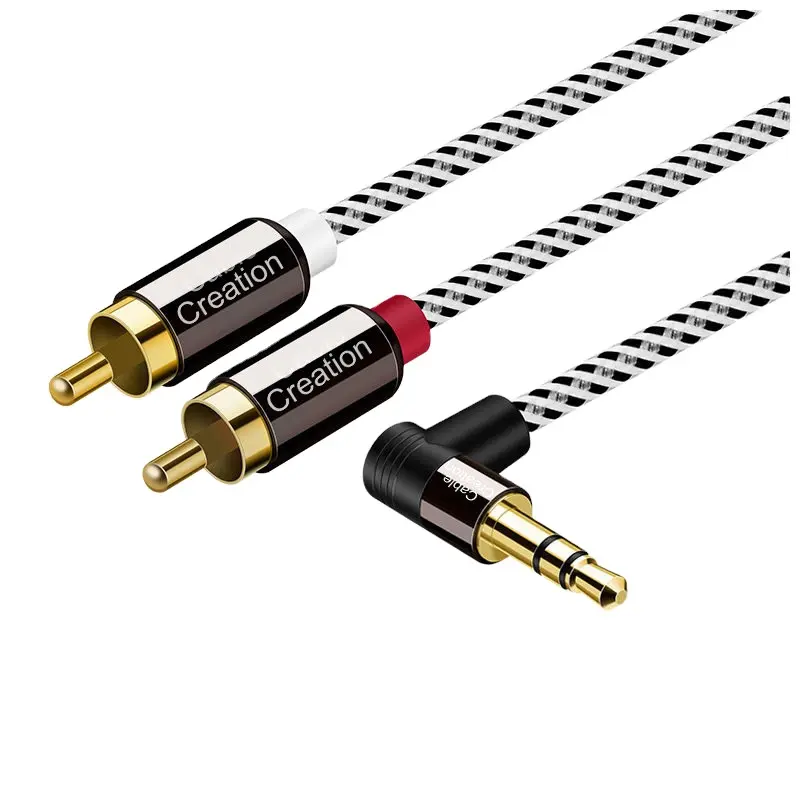 Sudut 3.5mm laki-laki ke 2RCA laki-laki Stereo bantu Audio Y Splitter berlapis emas 3.5mm ke kabel RCA