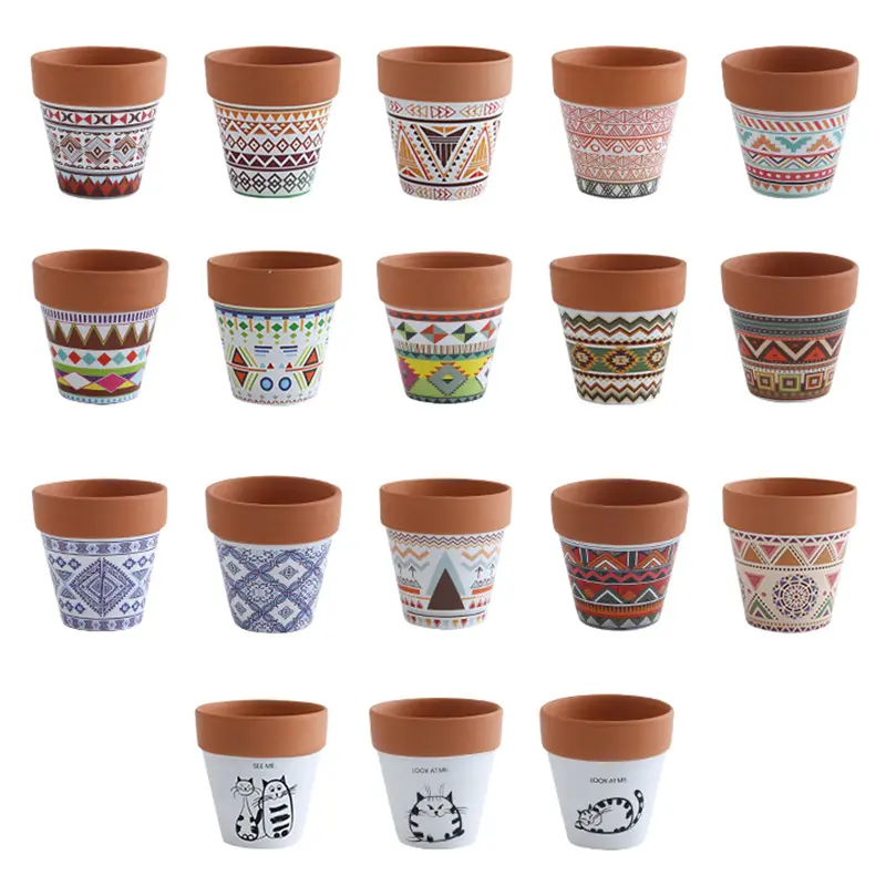 2022 Hot selling macetas de barros home decor printing round ceramic flower pot garden small plants pot