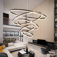 Luminaire suspendu LED moderne en acrylique à anneau, à intensité variable, pour salon, villa, hall d'entrée, 98W