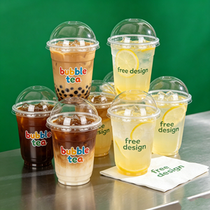 Gobelets en plastique jetables personnalisés avec logo imprimé, avec couvercles, 10/12/16/24 oz, fond rond, en PET transparent en forme de U, pour boissons glacées et fêtes - Product Image 1