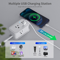 Seyahat Priz Adaptörü PD20W QC3.0 USB-C Girişleri 2 Priz 3 USB Giriş Küçük Akım Korumalı 5FT Geri Çekilebilir Uzatma Kablosu ABD
