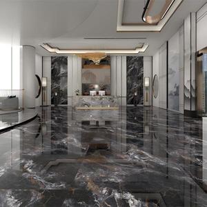 Lastra in Porcellana Nera Lucida con Venature Dorate 600x1200 per Pavimenti Interni di Bagni e Soggiorni - Product Image 3