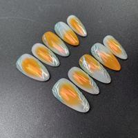 Kuku Bentuk Almond Buatan Tangan Berkualitas Tinggi dengan Perubahan Warna Aurora, Gaya Punk, Dapat Digunakan Kembali, Grosir Pabrik.