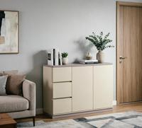 Lemari Sepatu Modern 3 Pintu 3 Laci Rak Penyimpanan & Pajangan Warna Beige Abu-abu Dua Nada Ramah Lingkungan Hemat Tempat Perabot Rumah Tangga