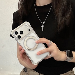 เคสโทรศัพท์ใสแม่เหล็กคุณภาพสูงสำหรับ iPhone 18 17 Pro Max พร้อมขาตั้งวงแหวนโลหะ 360 องศา ปุ่มสัมผัส AI ป้องกันด้านหลัง - Product Image 6