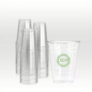 Vasos Desechables Ecológicos de PLA de Pared Simple Transparentes de 9oz 12oz 32oz Biodegradables con Tapa para Servir Bebidas Frías y Té - Product Image 1