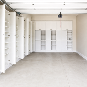 Système d'armoires murales de rangement pour <span class=keywords><strong>garage</strong></span>, blanc, sur mesure, avec portes, étagères ouvertes et compartiments de rangement réglables - Product Image 1