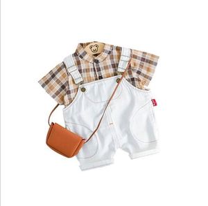 Conjunto de Verano de Estilo Moderno para Niños, Camisa a Cuadros de Algodón para Niños y Niñas, Pantalones con Tirantes, Conjunto Infantil - Product Image 5