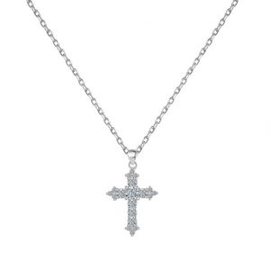Dylam Elegance Jewelry 925 Silver Rhodium Plated Link <b>Chain</b> D VVS1 Moissanite Stones <b>Cross</b> Pendant Necklace for Women Jewellery - Product Image 1