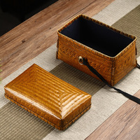 Ensemble de boîtes de rangement vintage en bambou tressé à la main, boîte à thé rectangulaire avec couvercle et fermoir en cuivre, écologique, style chinois, portable