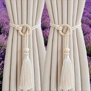 Tenda moderna bohémien <span class=keywords><strong>con</strong></span> perline in legno e nappe nuovo Design cinturini per tenda lunga accessori - Product Image 2