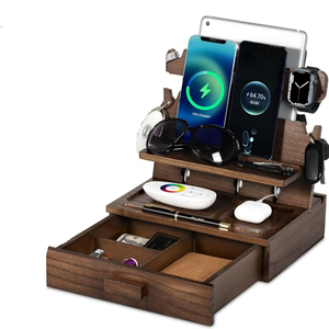 Bằng Gỗ Máy Tính Để Bàn Ngăn Kéo Tổ Chức Cho Nhà Văn Phòng Điện Thoại Của Apple Đồng Hồ Docking Station Đầu Bàn Tổ Chức 3 Điện Thoại Cho Nam Giới Phụ Nữ - Product Image 1