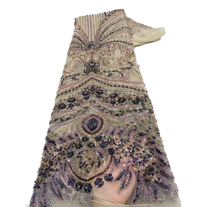 NI.AI新设计彩色珠子刺绣蕾丝连衣裙薄网布闪亮亮片珠饰蕾丝面料带宝石 - Product Image 1