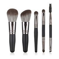 Pinceaux de maquillage de voyage écologiques, 5 pièces, manche en bois, poils végétaliens, kit compact pour les voyages en avion