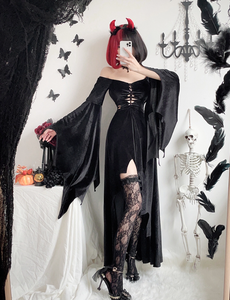 Disfraces de Halloween de estilo moderno europeo-americano: Vestido largo de bruja, Vestidos negros de vampiro y Dios de la Muerte - Product Image 4
