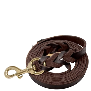 ホット販売カスタムラグジュアリーストロングヘビーデューティーメタルバックルペットレザーロープドッグリーシュリード - Product Image 1