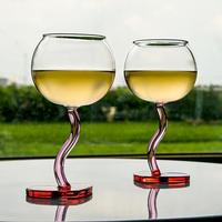 Herzförmige Weingläser mit Rosa Wellenförmigem Stiel Kristallklar Bleifrei 300-400ml Neuartige Ausführung mit Individuellem Logo für Hochzeit und Valentinstag