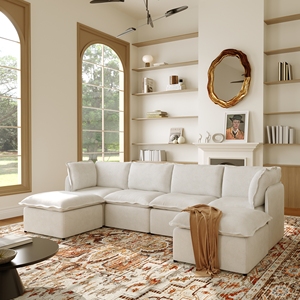 VOXHOME Divano Modulare in Stile Italiano di Lusso Leggero, Tessuto Simil-Lino, Spugna ad Alta Densità, <span class=keywords><strong>Arredamento</strong></span> per <span class=keywords><strong>Soggiorno</strong></span> - Product Image 4