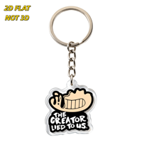 Divertente Portachiavi in Acrilico con Faccina Sorridente 'The Creator Lied to Us', Design Ispirato ai Meme con Humor Nero, Bordo Trasparente, Anello in Metallo e Catena